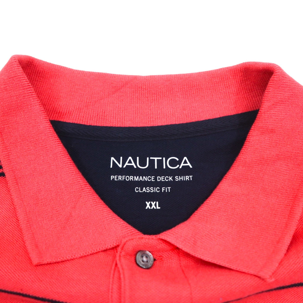 NAUTICA Classic Fit Striped Polo Shirt 2XL Pink Pique Performance Deck Shirt with One Point Logo Embroidery