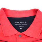 NAUTICA Classic Fit Striped Polo Shirt 2XL Pink Pique Performance Deck Shirt with One Point Logo Embroidery