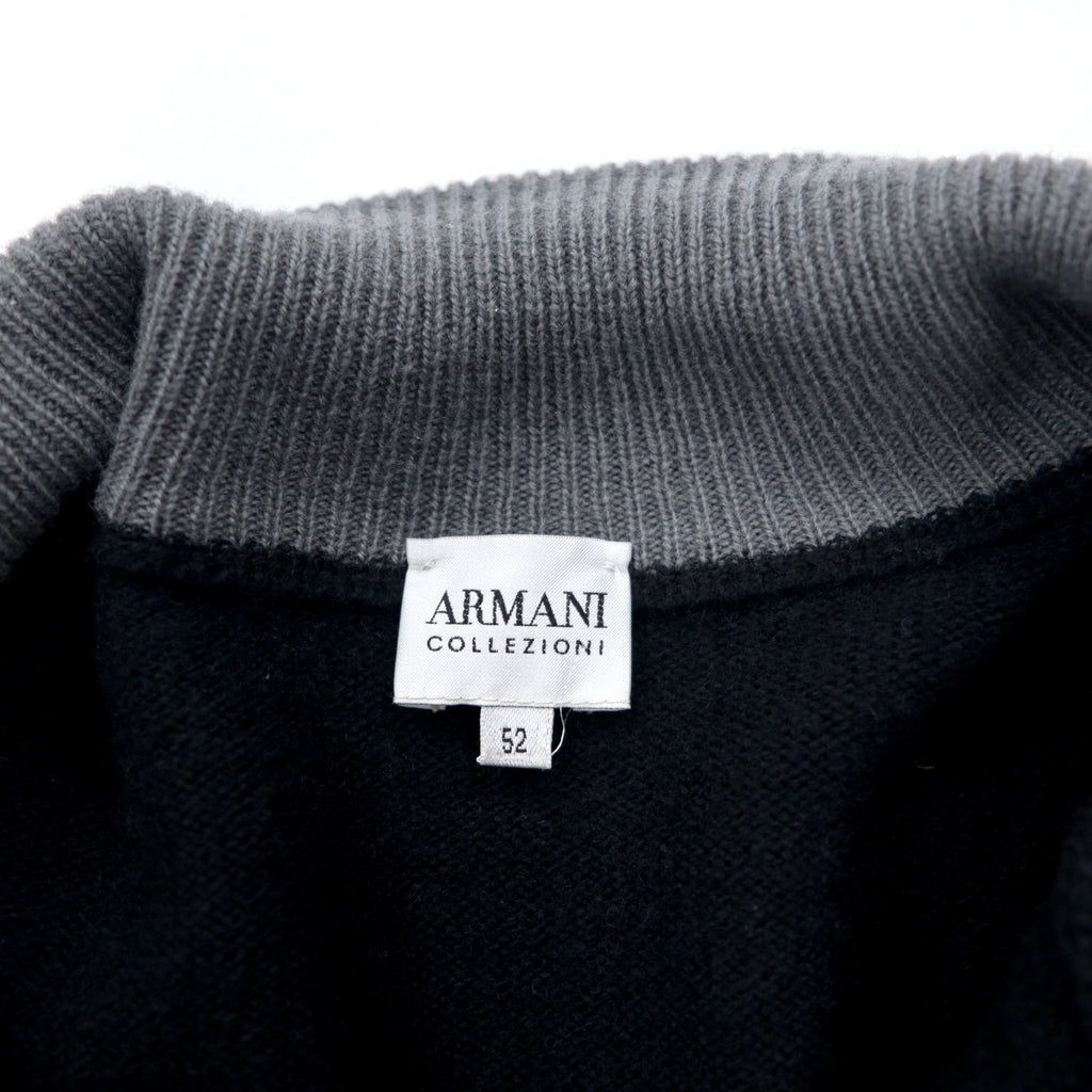 ARMANI COLLEZIONI Made in Slovakia Half-Zip Lambswool Knit Sweater XL Black Wool One Point Logo Embroidery