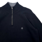 ARMANI COLLEZIONI Made in Slovakia Half-Zip Lambswool Knit Sweater XL Black Wool One Point Logo Embroidery