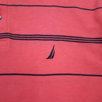 NAUTICA Classic Fit Striped Polo Shirt 2XL Pink Pique Performance Deck Shirt with One Point Logo Embroidery