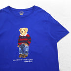 POLO RALPH LAUREN Polo Bear Print T-Shirt L Blue Cotton CUSTOM SLIM FIT