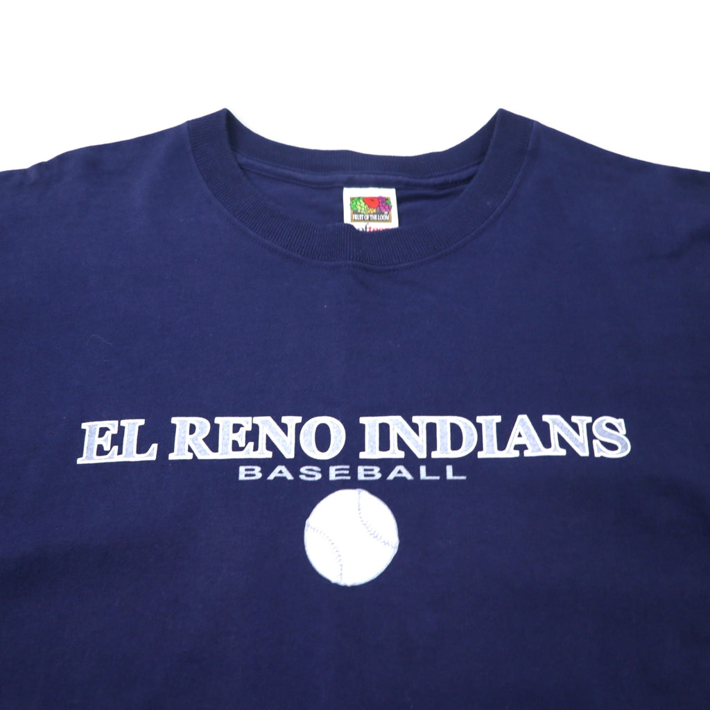 FRUIT OF THE LOOM Baseball Print T-Shirt XXL Navy Cotton Loftdez Big Size EL RENO INDIANS Made in Honduras
