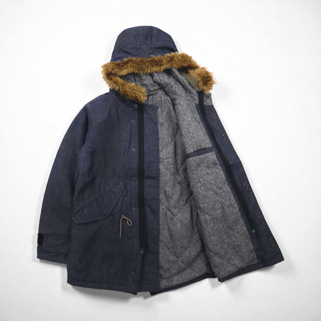 BLUE BLUE Waxed Denim Field Coat, M-51 Mod Coat, Size Small, Indigo, Double Zip, 700041-441, JK1434, Made in Japan