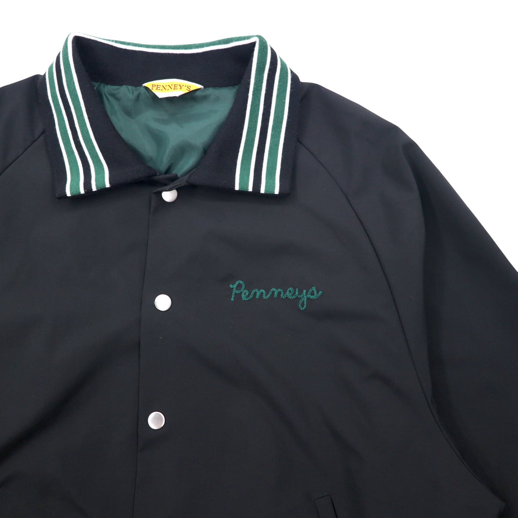PENNEY'S Varsity Jacket Coach Jacket L Black Polyester Logo Embroidery Chain Stitch S22-GR-15