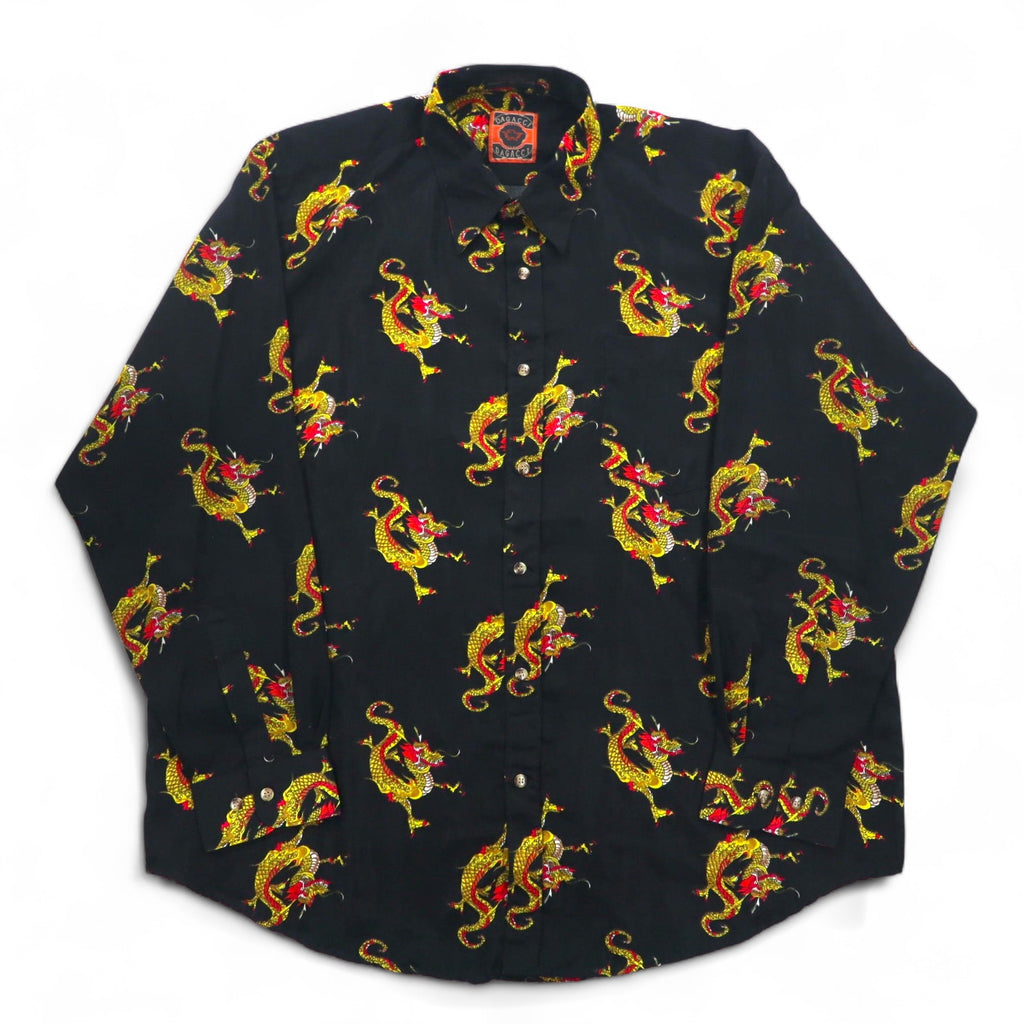 Vintage 90s China Dragon Patterned Shirt DAGACCI Poly Shirt XL Black All-over Pattern Dragon
