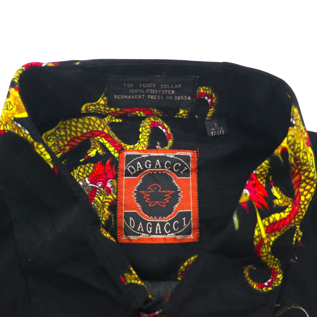 Vintage 90s China Dragon Patterned Shirt DAGACCI Poly Shirt XL Black All-over Pattern Dragon