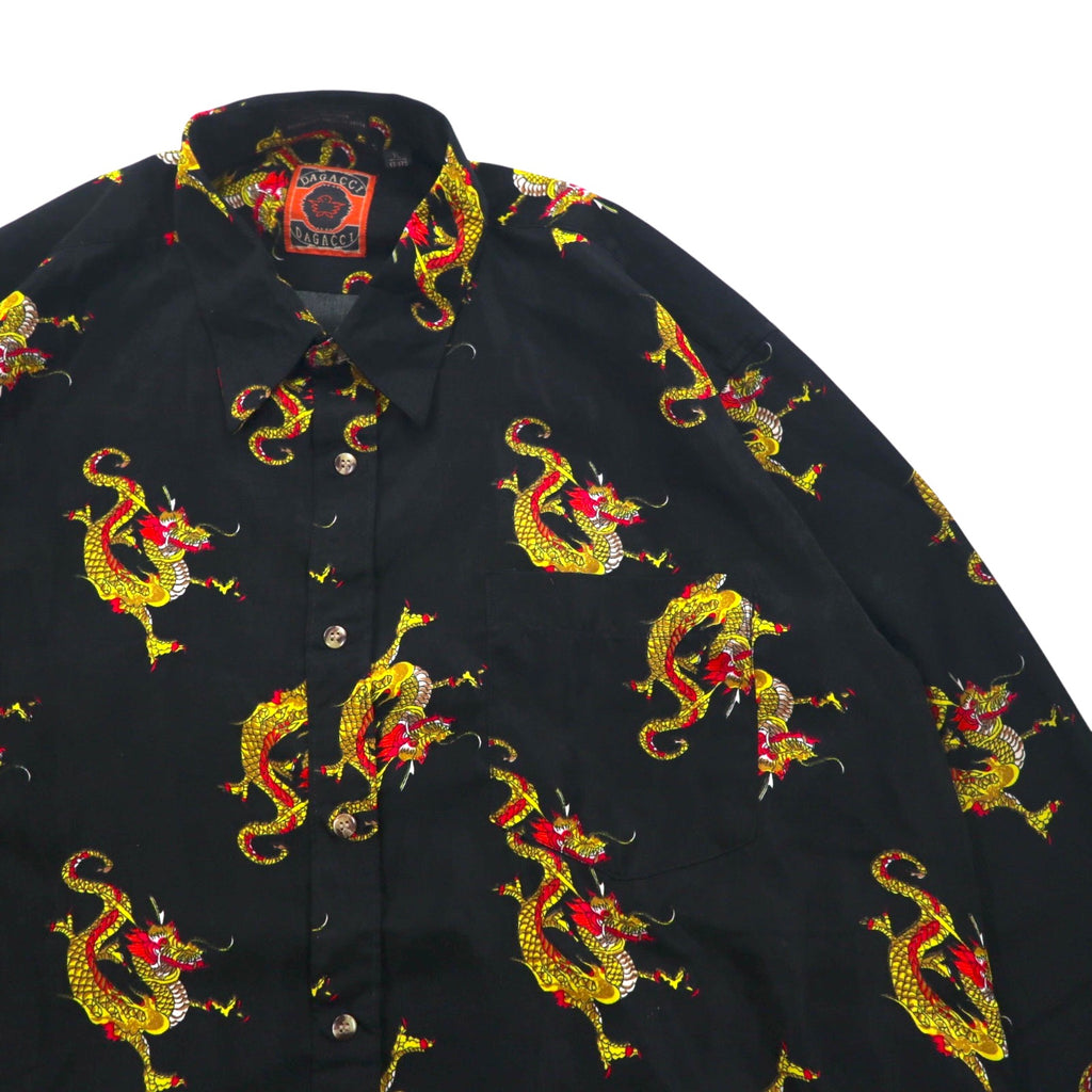 Vintage 90s China Dragon Patterned Shirt DAGACCI Poly Shirt XL Black All-over Pattern Dragon