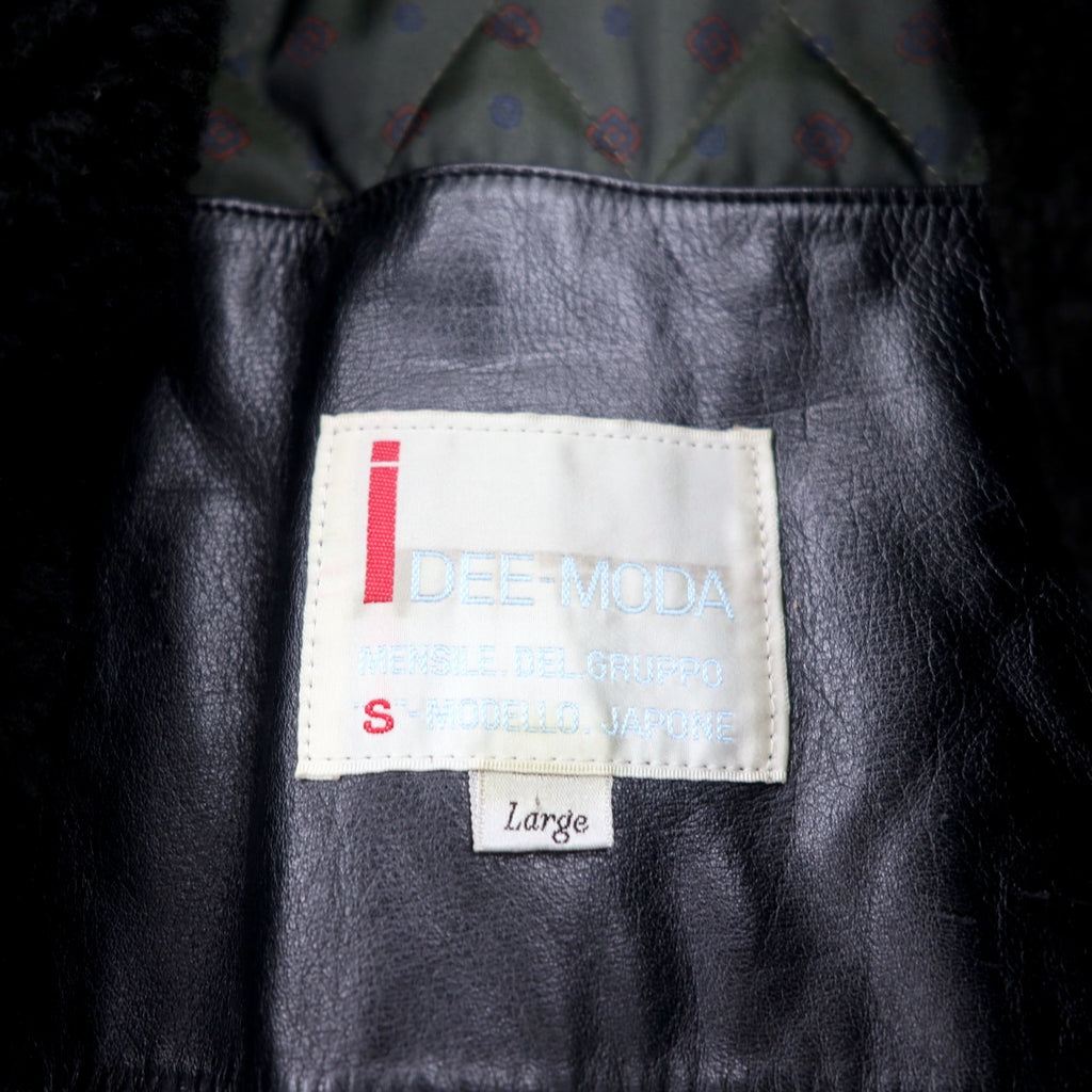iDEE-MODA Double Breasted Leather Coat L Black Cowhide Fur Paisley Lining Made in Japan