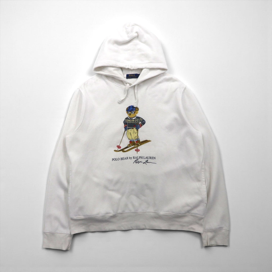 Polo Ralph Lauren ポロベア プリント プルオーバー パーカー L ホワイト サイドポケット