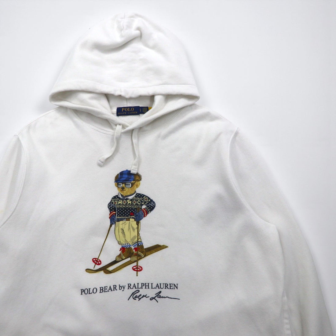 Polo Ralph Lauren ポロベア プリント プルオーバー パーカー L ホワイト サイドポケット