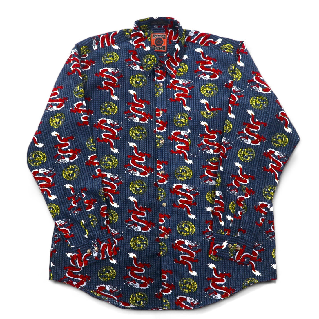 Vintage 90s China Dragon Patterned Shirt DAGACCI Poly Shirt L Blue All-over Pattern Dragon
