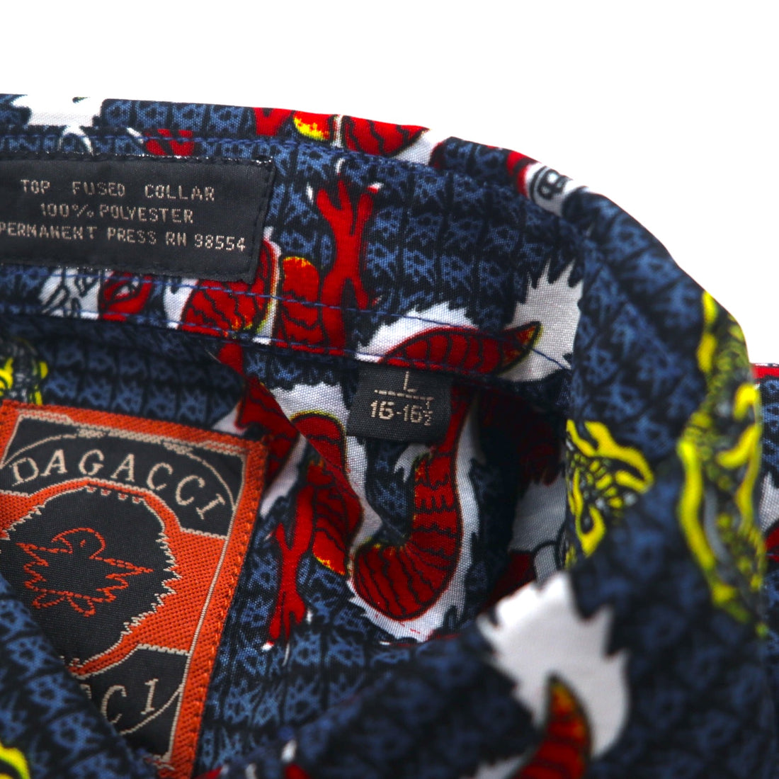 Vintage 90s China Dragon Patterned Shirt DAGACCI Poly Shirt L Blue All-over Pattern Dragon