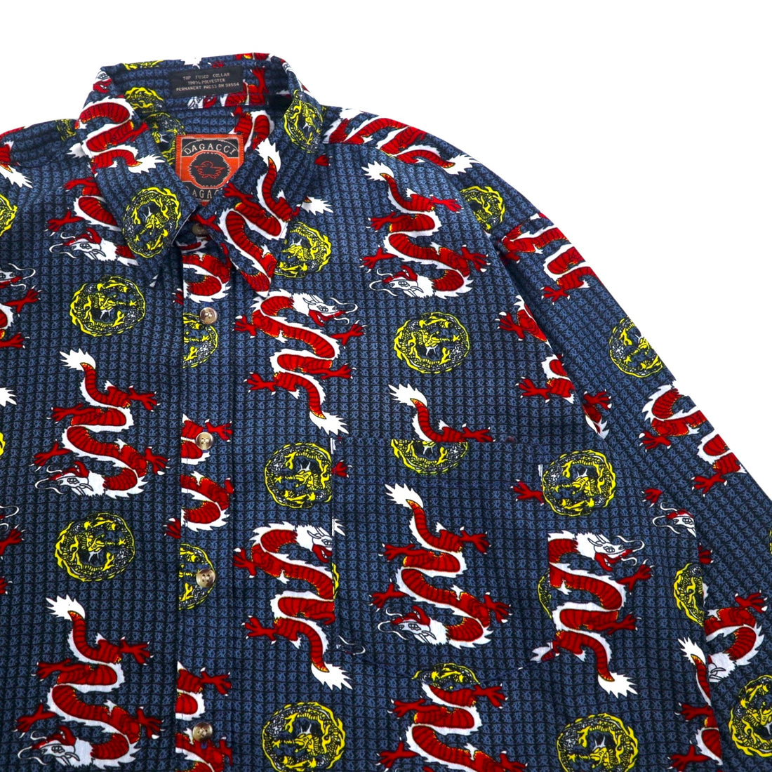 Vintage 90s China Dragon Patterned Shirt DAGACCI Poly Shirt L Blue All-over Pattern Dragon
