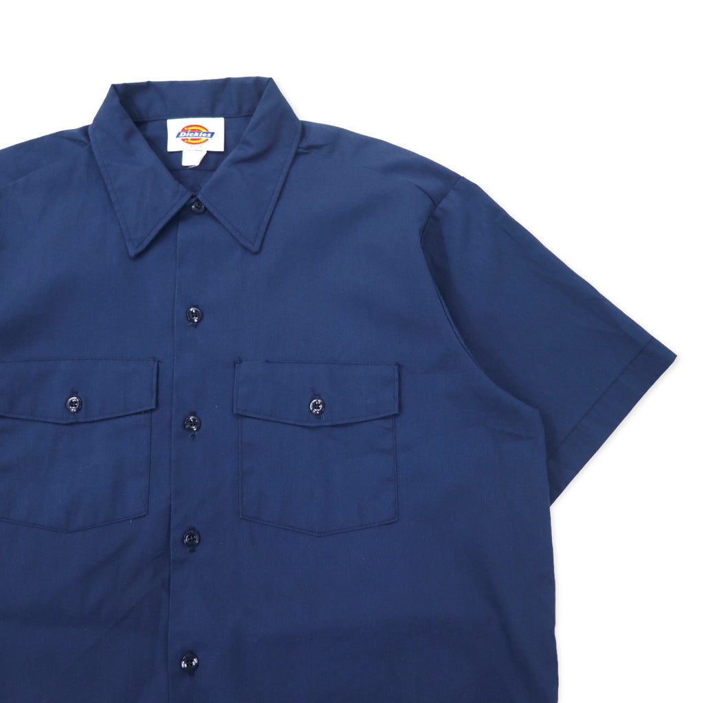 Dickies USA Made Short Sleeve Work Shirt L Navy Polyester Cotton