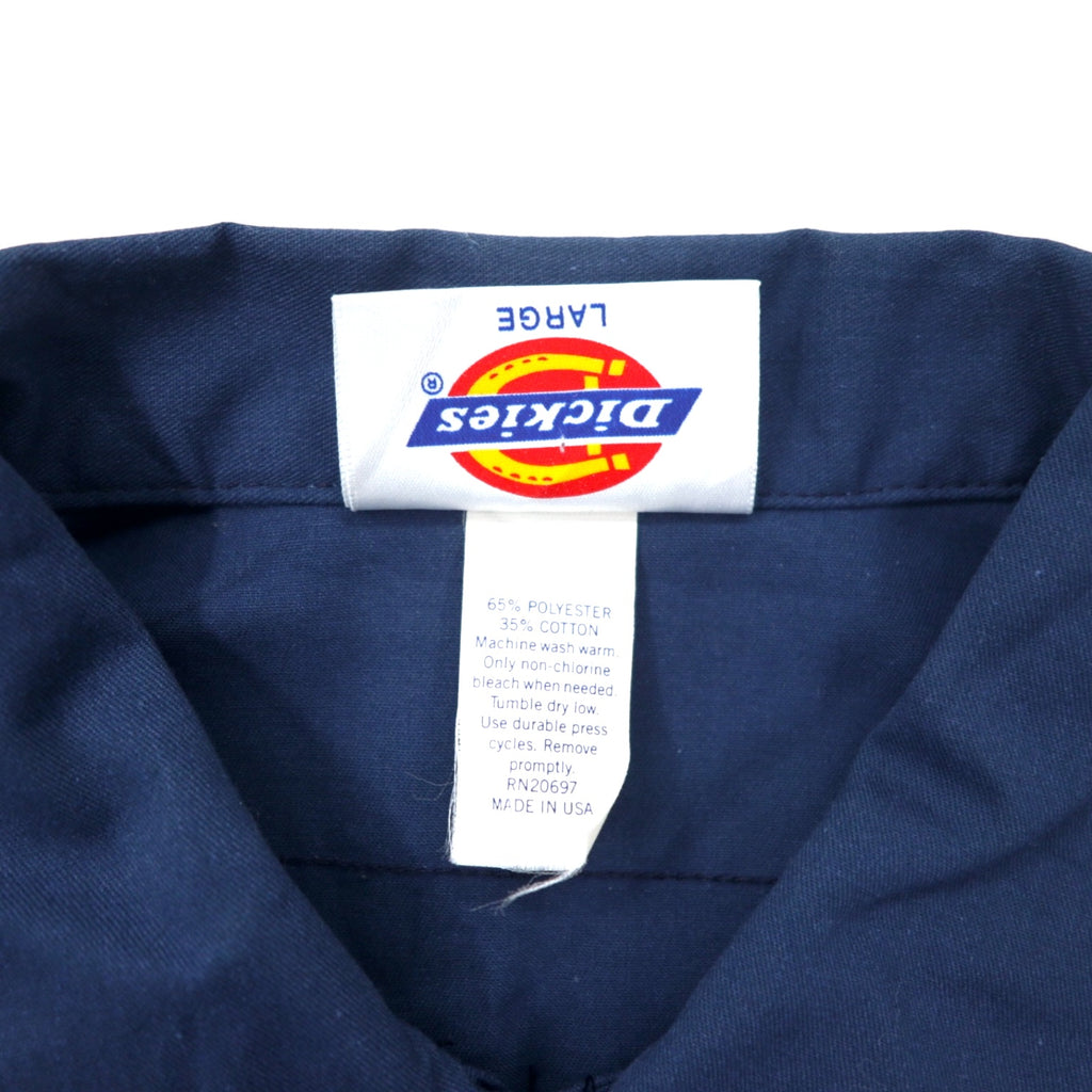 Dickies USA Made Short Sleeve Work Shirt L Navy Polyester Cotton