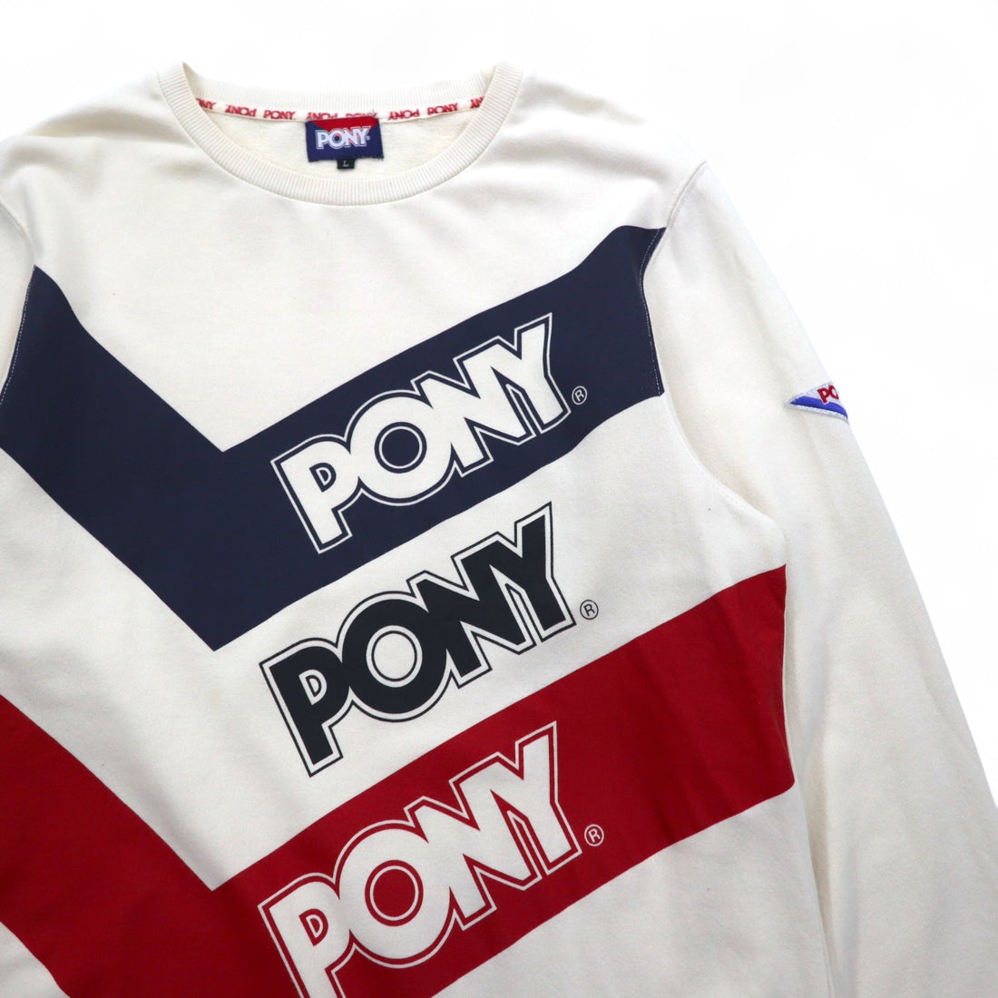 Vintage PONY Crewneck Sweatshirt Crewneck Sweatshirt L White Navy Red Tricolor