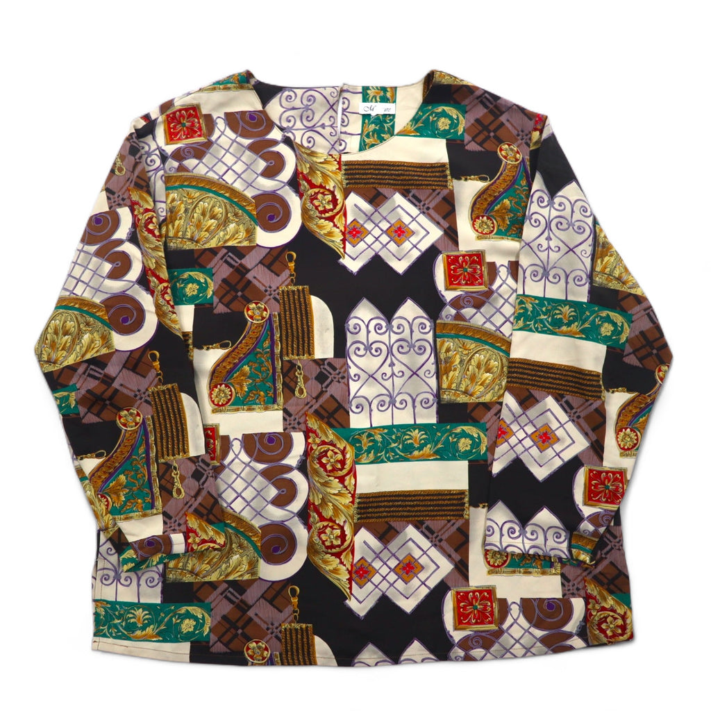 Vintage 90s Retro Patterned Blouse Moraure Scarf Pattern Retro Blouse XL Multicolor Polyester