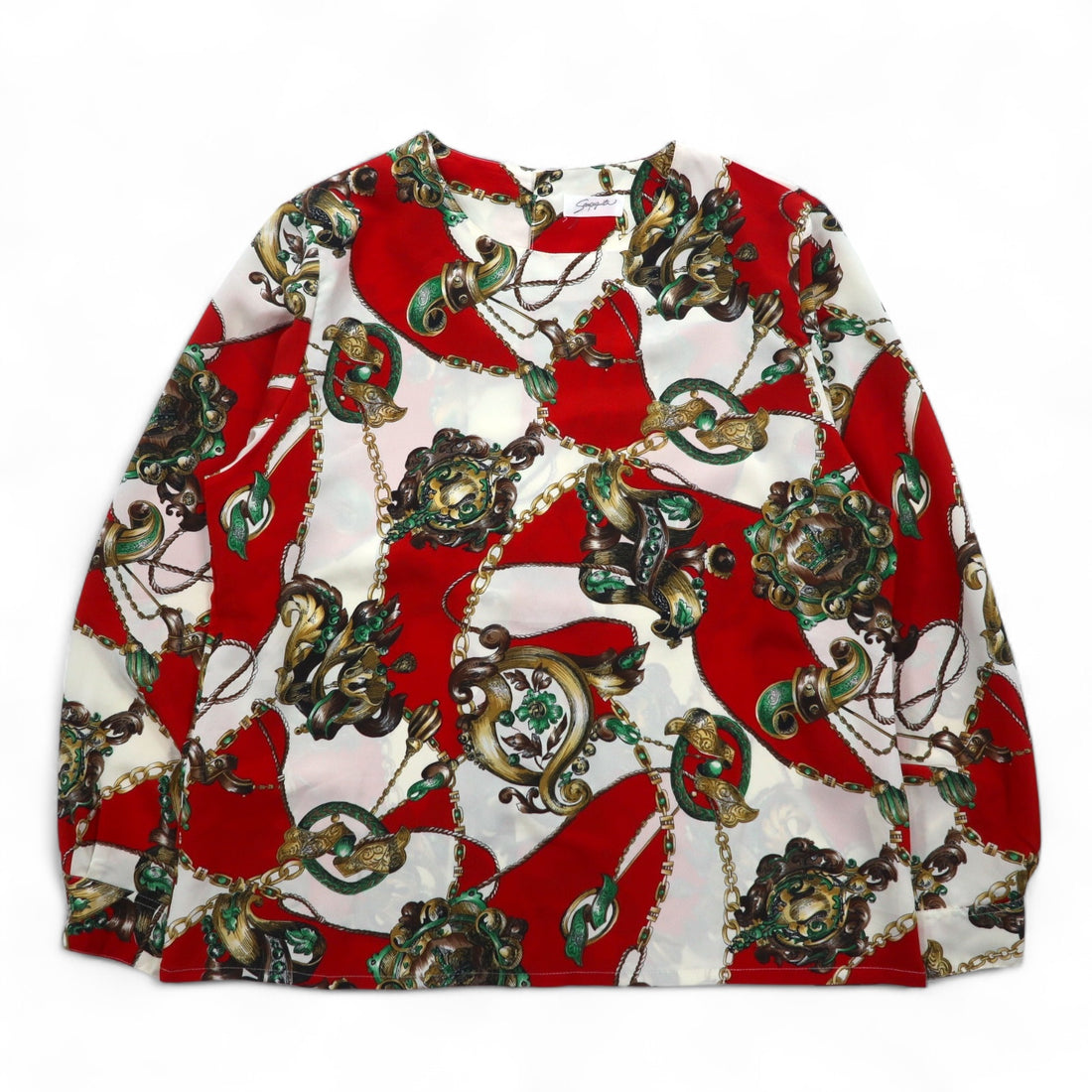 Vintage 90s Japan Made Retro Patterned Blouse Sampaquita Scarf Retro Blouse M Red