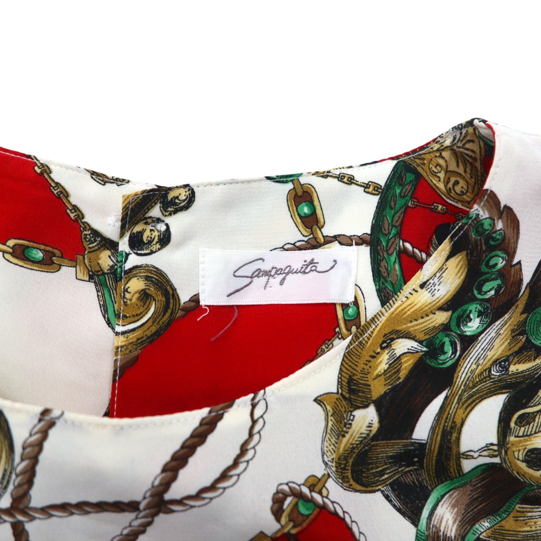 Vintage 90s Japan Made Retro Patterned Blouse Sampaquita Scarf Retro Blouse M Red