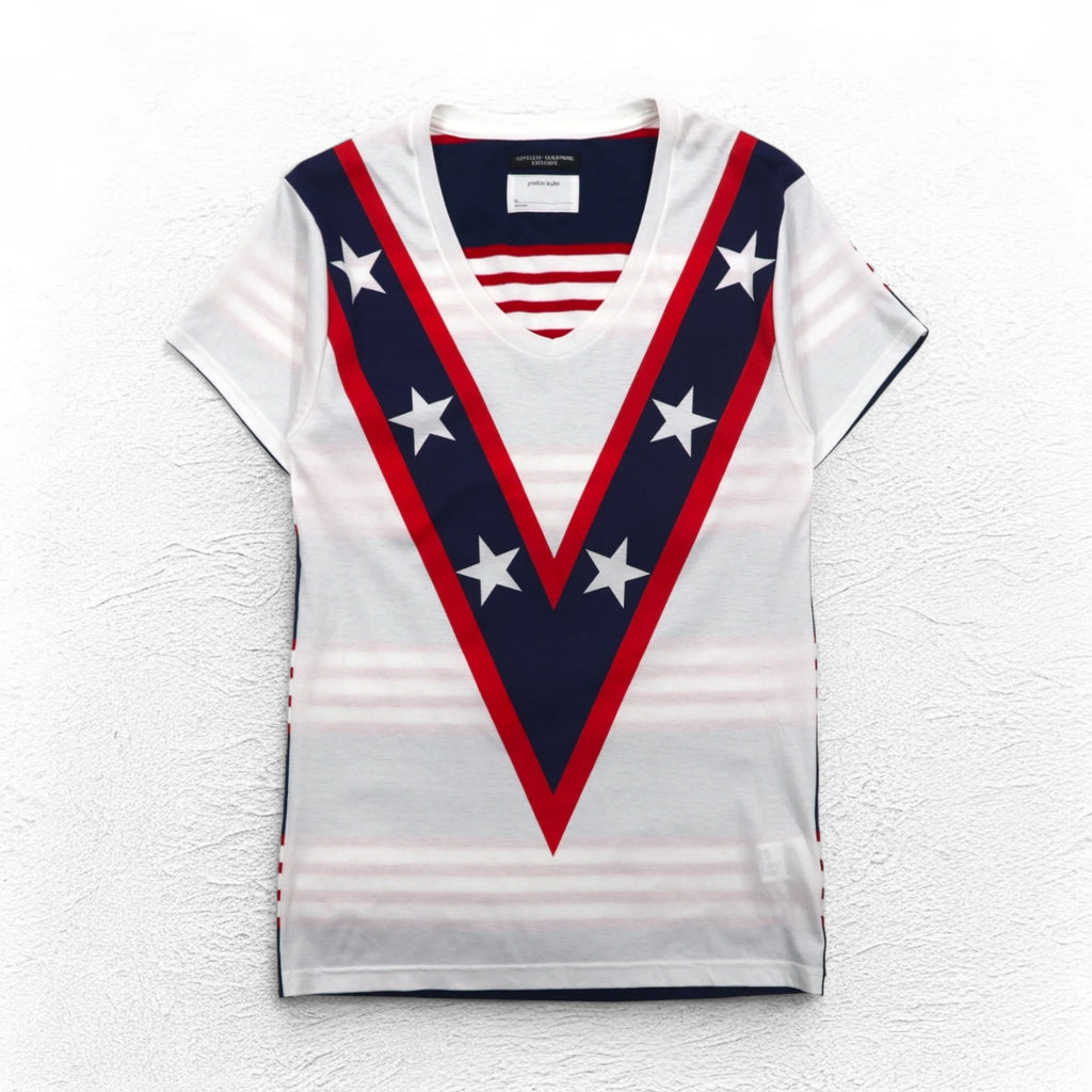 yoshio kubo × LOVELESS V-neck T-shirt M White Star pattern GUILD PRIME exclusive Made in Japan