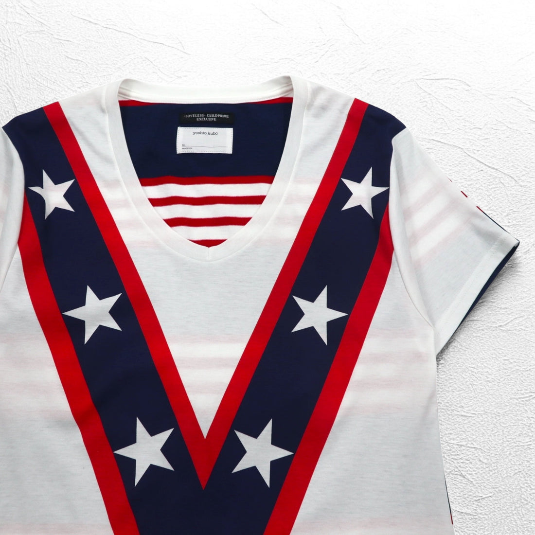 yoshio kubo × LOVELESS V-neck T-shirt M White Star pattern GUILD PRIME exclusive Made in Japan