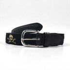 RUGBY Ralph Lauren skull leather belt in black wool with a silver buckle