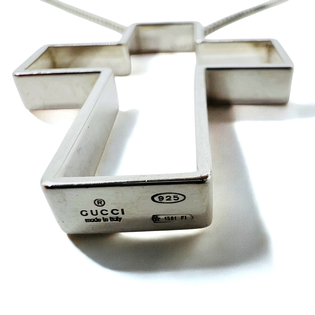 GUCCI Made in Italy Open Cross Necklace Pendant Silver SV925 Cross 3D Cross