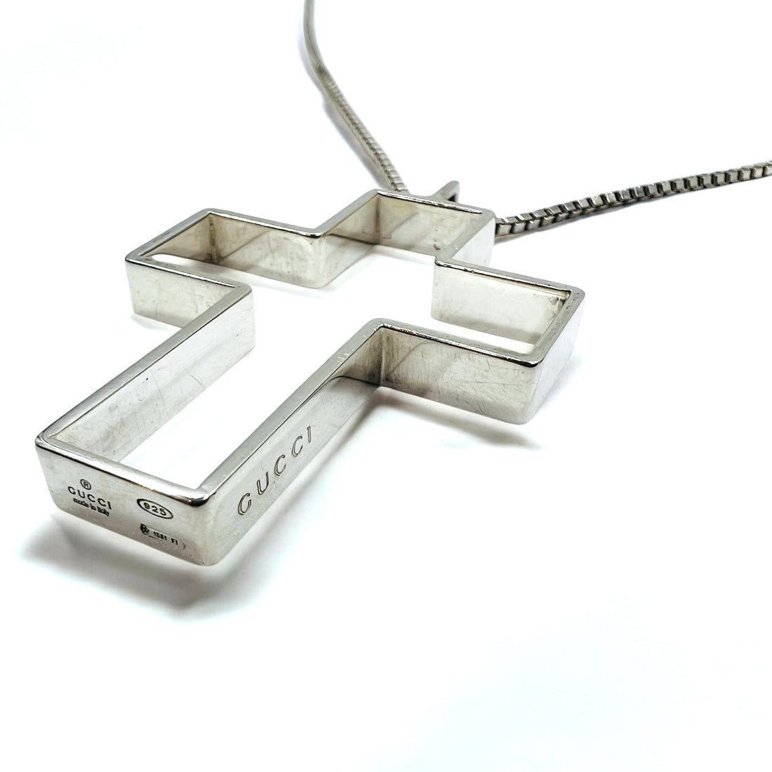 GUCCI Made in Italy Open Cross Necklace Pendant Silver SV925 Cross 3D Cross