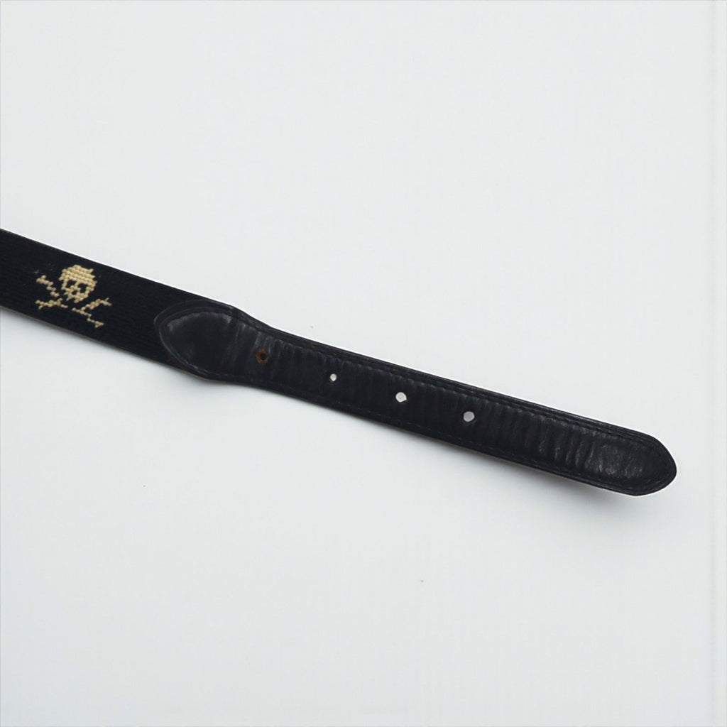 RUGBY Ralph Lauren skull leather belt in black wool with a silver buckle