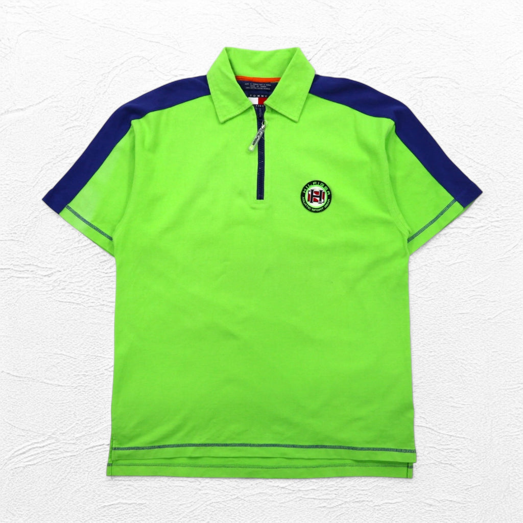 TOMMY HILFIGER 00s Half-Zip Polo Shirt, Medium, Green, Navy, Cotton