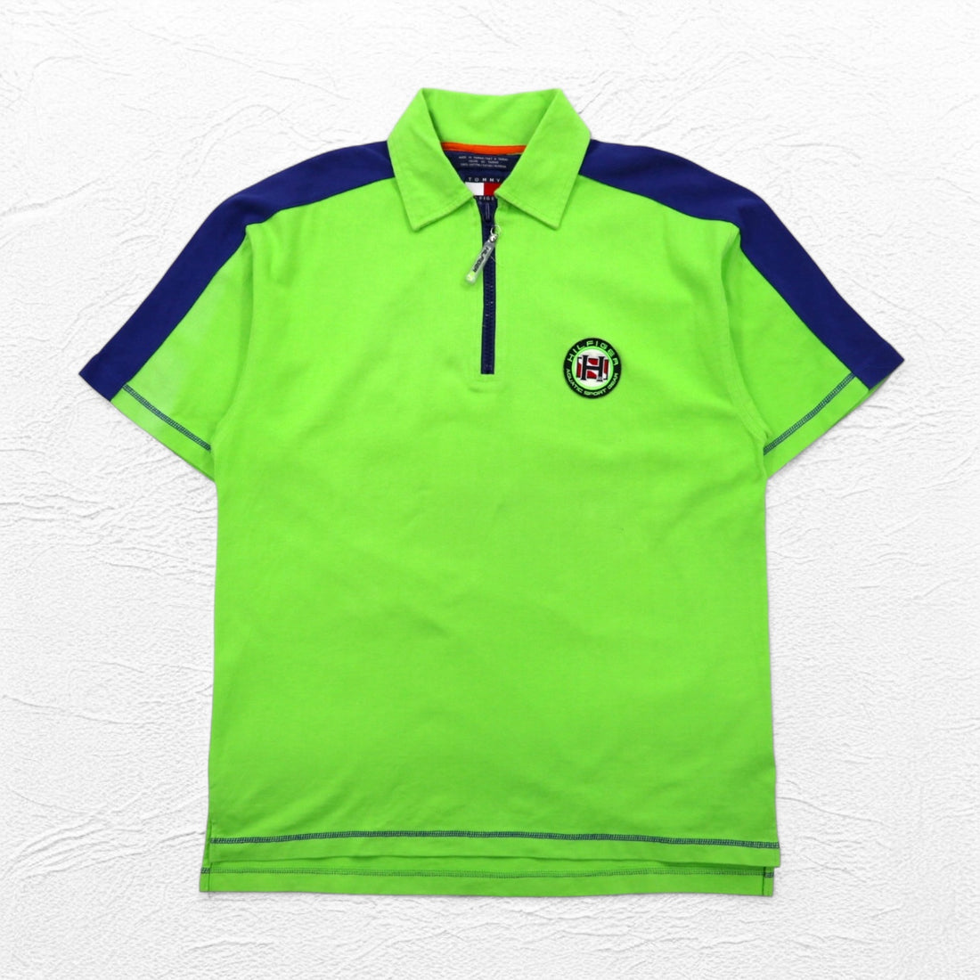 TOMMY HILFIGER 00s Half-Zip Polo Shirt, Medium, Green, Navy, Cotton