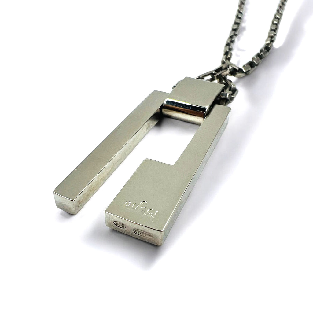 GUCCI Made in Italy G Plate Necklace Pendant Silver SV925