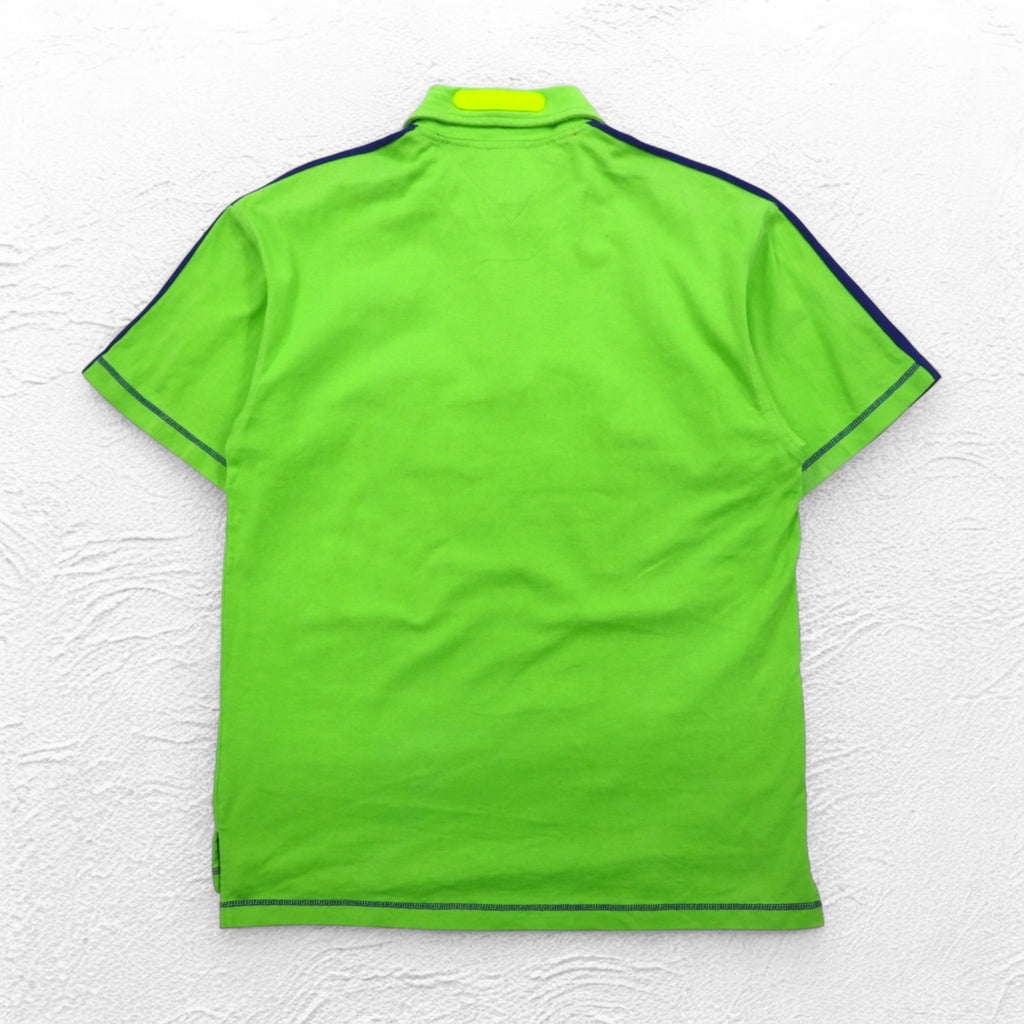 TOMMY HILFIGER 00s Half-Zip Polo Shirt, Medium, Green, Navy, Cotton