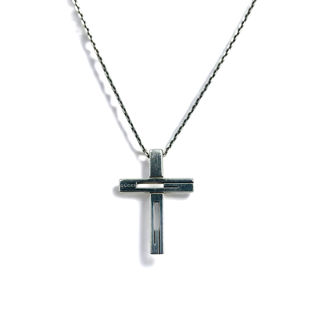 GUCCI Made in Italy Cutout G Cross Necklace Pendant Silver SV925