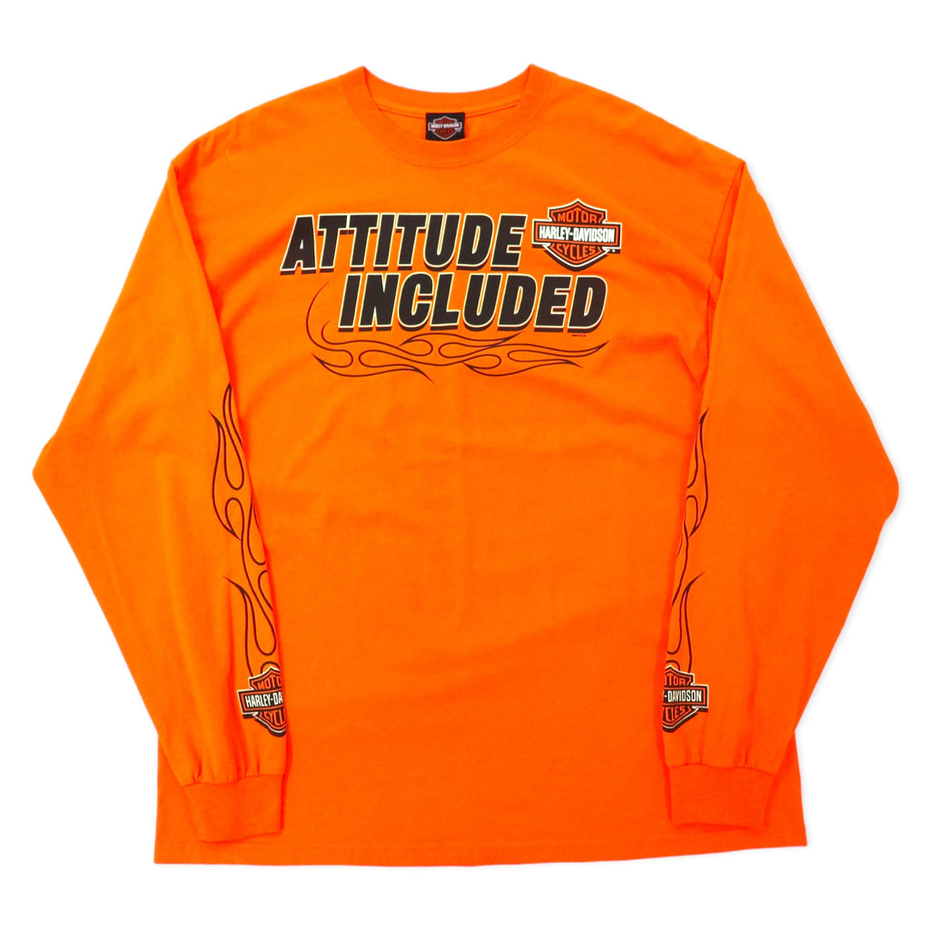 HARLEY DAVIDSON Fire Pattern Long Sleeve T-Shirt Long T-XL Orange Cotton ATTITUDE INCLUDED Big Size