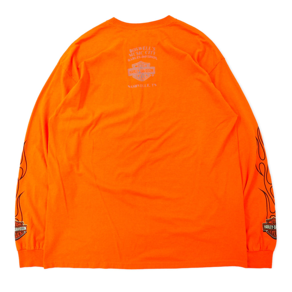 HARLEY DAVIDSON Fire Pattern Long Sleeve T-Shirt Long T-XL Orange Cotton ATTITUDE INCLUDED Big Size