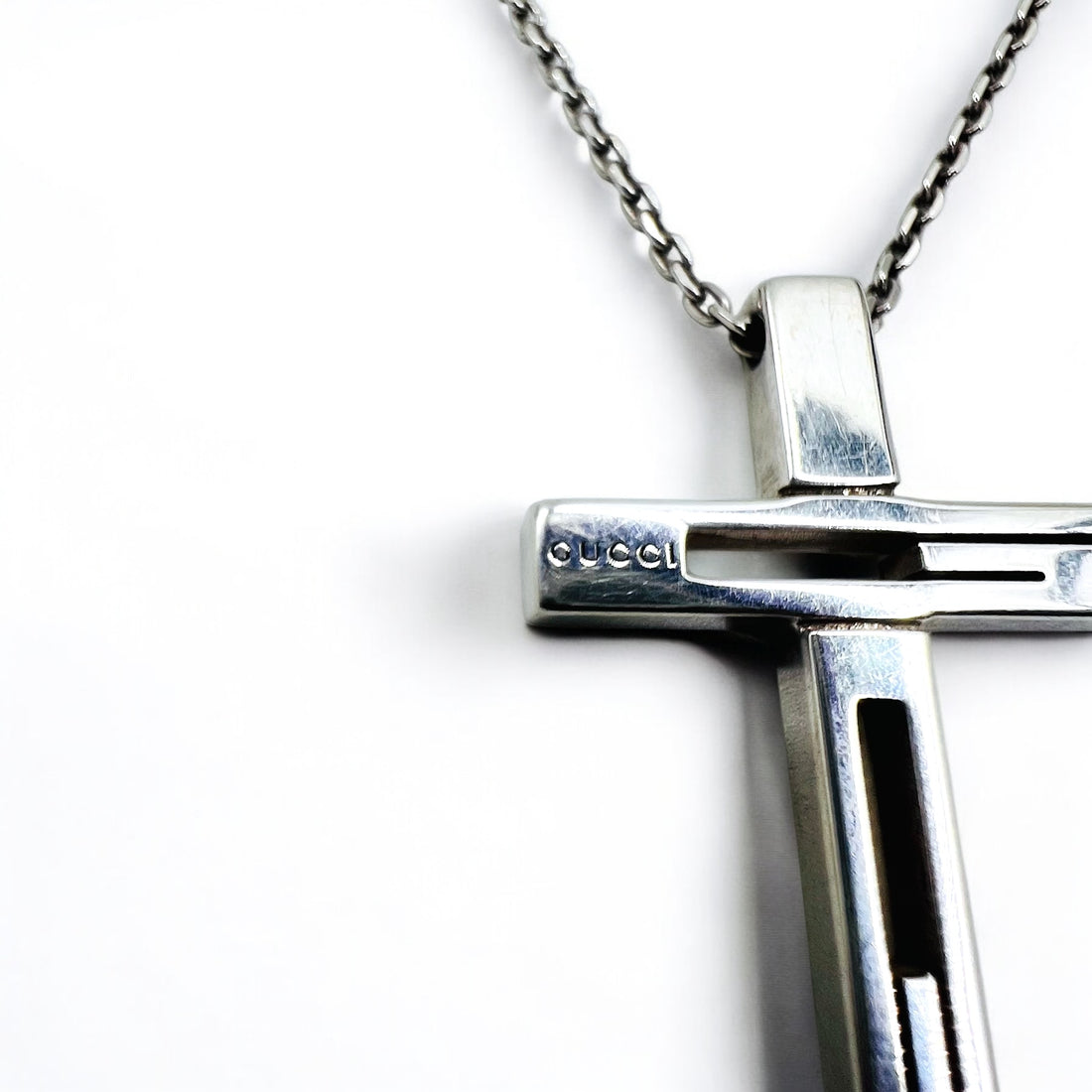 GUCCI Made in Italy Cutout G Cross Necklace Pendant Silver SV925