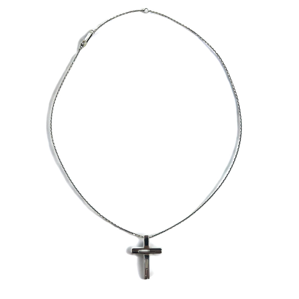GUCCI Made in Italy Cutout G Cross Necklace Pendant Silver SV925