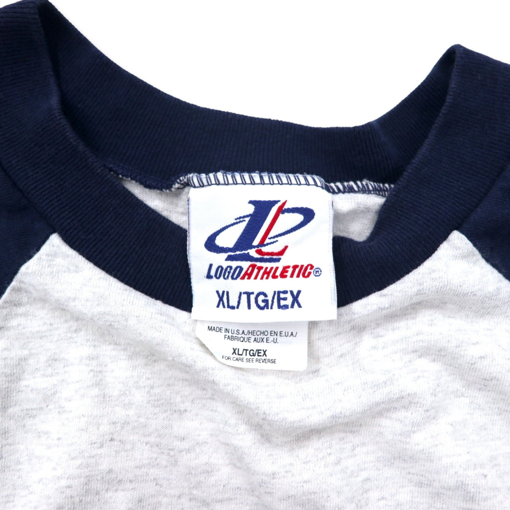 Made in USA 90s LOGO ATHLETIC MLB Raglan Sleeve T-Shirt XL Gray Navy Cotton Mariners Big Size