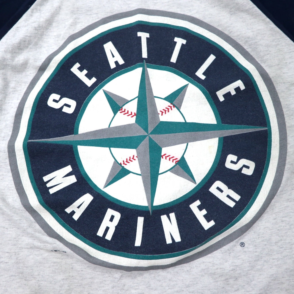 Made in USA 90s LOGO ATHLETIC MLB Raglan Sleeve T-Shirt XL Gray Navy Cotton Mariners Big Size