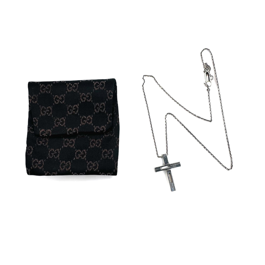 GUCCI Made in Italy Cutout G Cross Necklace Pendant Silver SV925