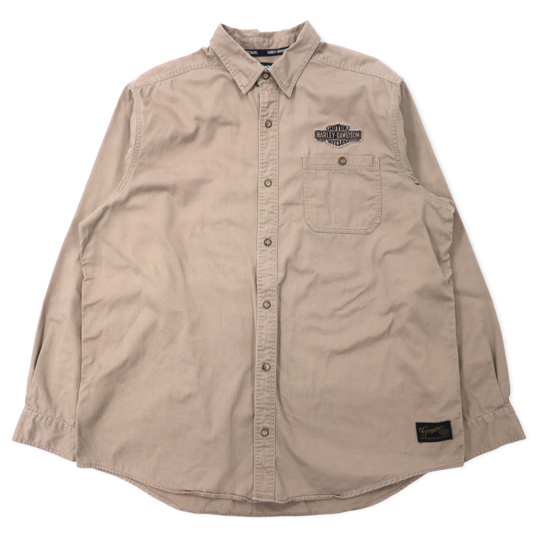 日本然リトテ-古着オンライン-HARLEY DAVIDSON バックロゴ刺繍 コットンツイル シャツ 2XL ベージュ ビッグサイズ-HARLEY DAVIDSON Back Logo Embroidery Cotton Twill Shirt 2XL Beige Big Size