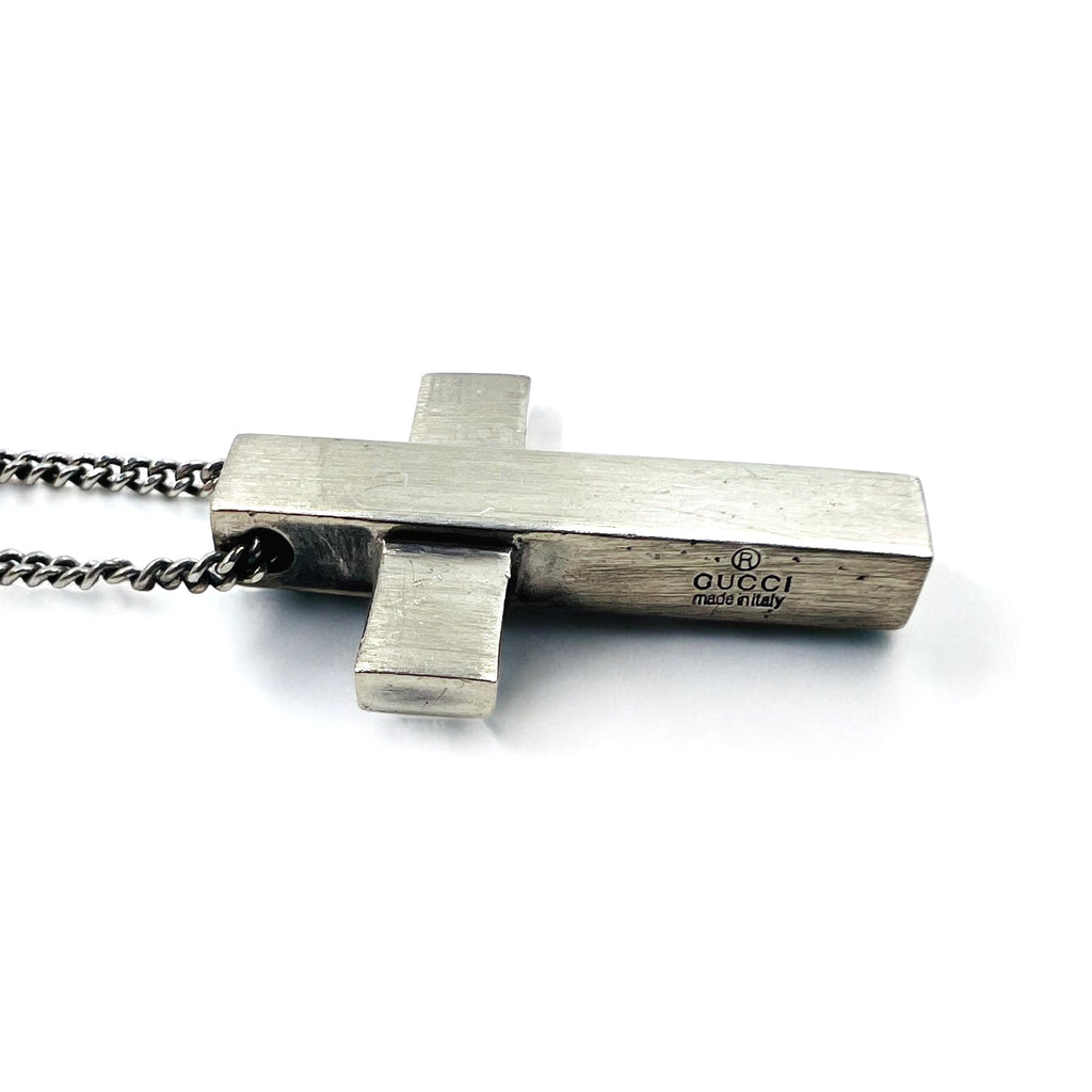GUCCI Made in Italy Fancy Cross Necklace Choker Pendant Silver SV925 Cross