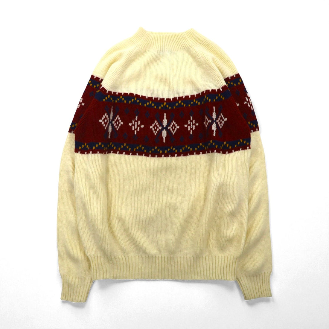 JCPENNEY 80s Mock Neck Knit Sweater, Size XL, Off-White, Acrylic, Nordic Pattern