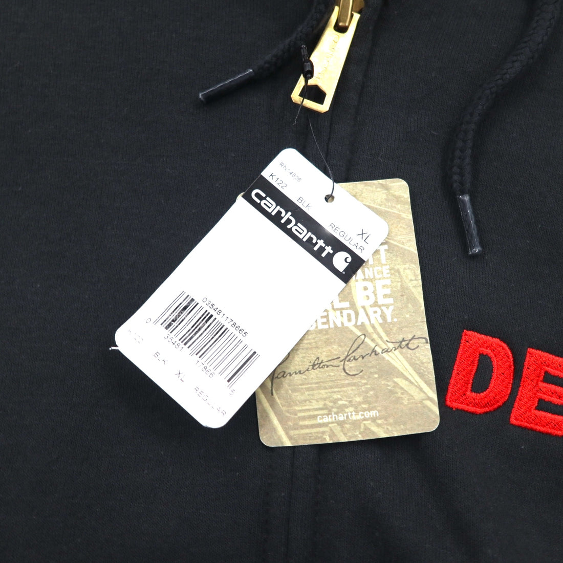 Carhartt full zip hoodie XL black fleece lining DELTA embroidery MIDWEIGHT HOODED ZIPFRONT SWEAT K122 Made in Mexico Unused item