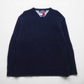 TOMMY HILFIGER Rib Knit Crew Neck Sweater, Size L, Navy, Cotton
