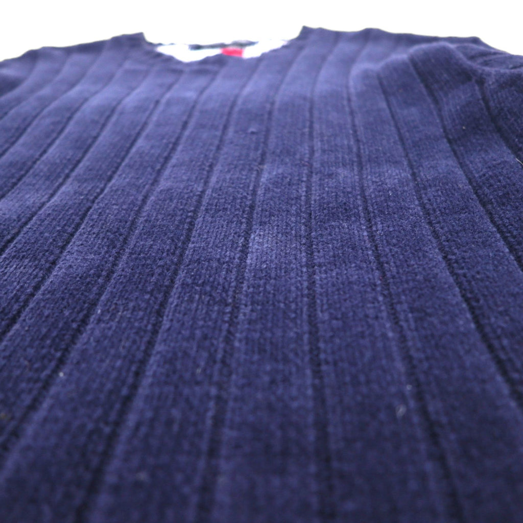 TOMMY HILFIGER Rib Knit Crew Neck Sweater, Size L, Navy, Cotton