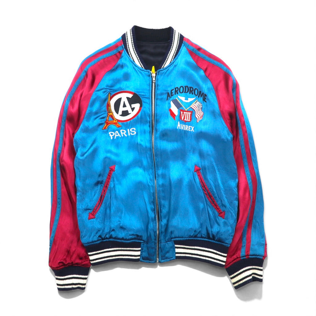 AVIREX Reversible Satin Sukajan Souvenir Jacket, Size L, Black/Blue, Rayon with Embroidery, 6112012
