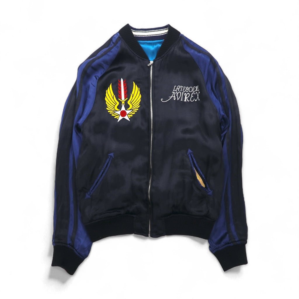 AVIREX Reversible Satin Sukajan Souvenir Jacket, Size L, Black/Blue, Rayon with Embroidery, 6112012
